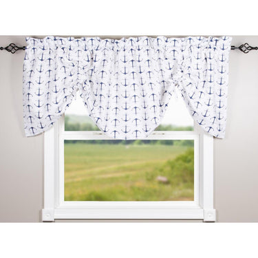 Anchors Away White Navy Gathered Valance Lined VGRE0906 - The Fox Decor